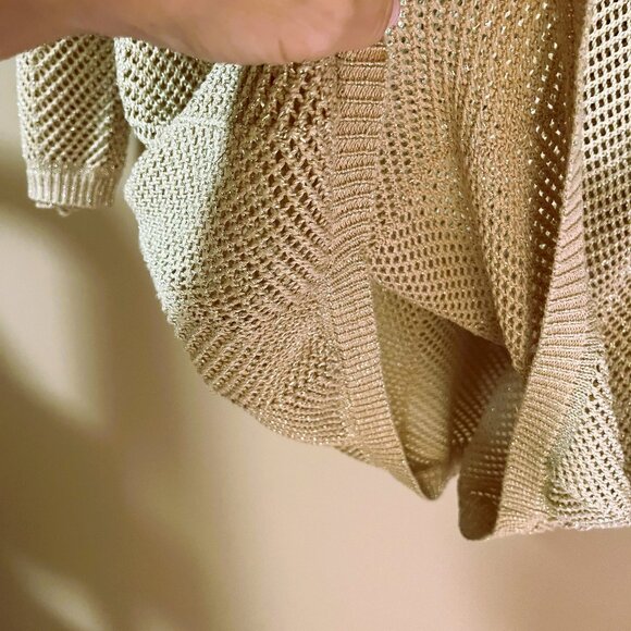 Chrochet like GOLD Sparkle lightweight all season sweater 3/4 sleeves Sz M EUC - Picture 2 of 6
